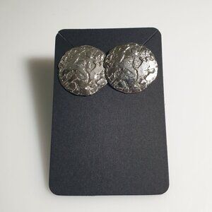 Round Textured Silver Stud Earrings Post Back Women  Mom Gift Design Lightweight